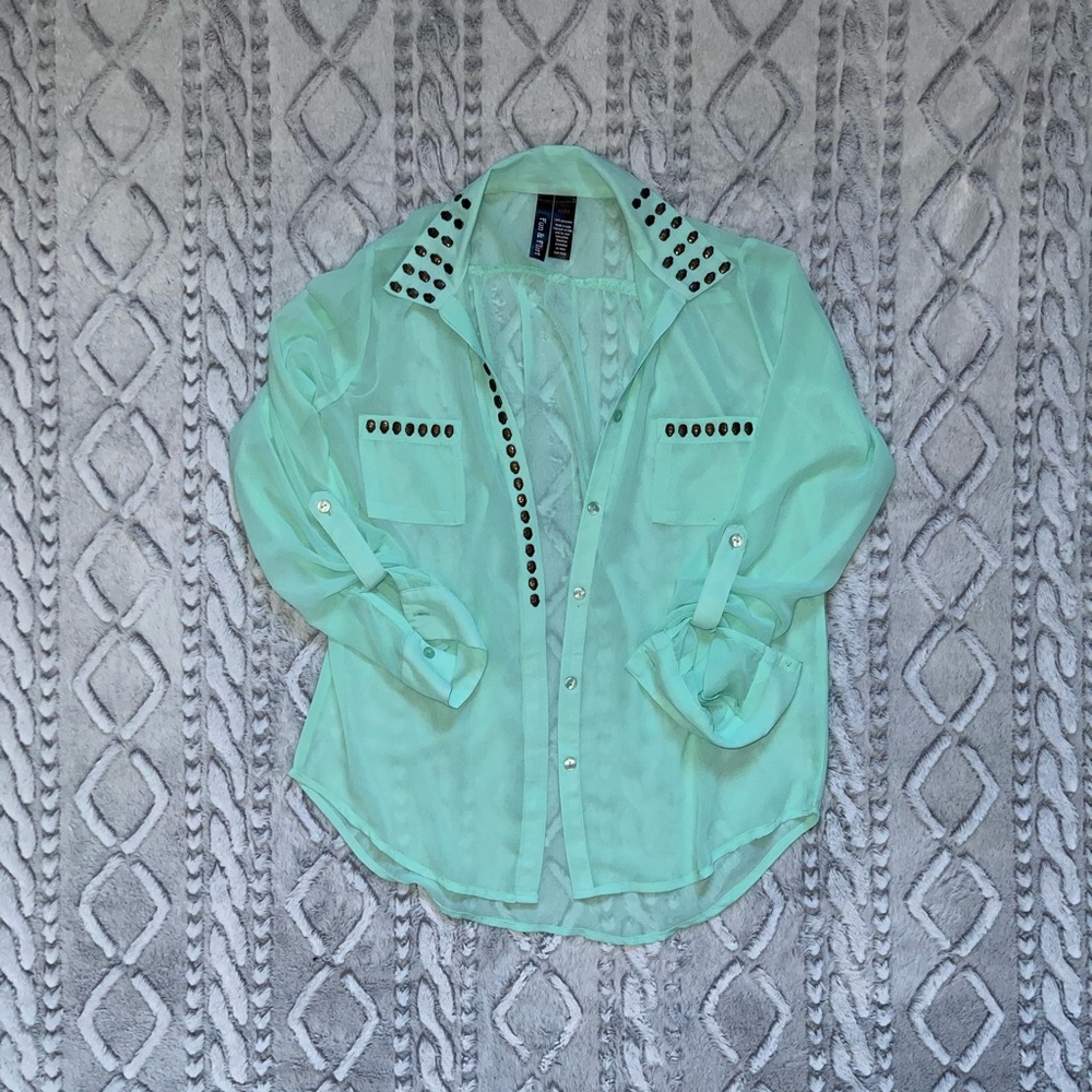 Mint Chiffon Shirt with Skulls